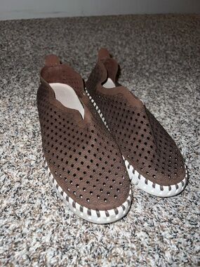 Brown Perforated Slip-On Casual Flats